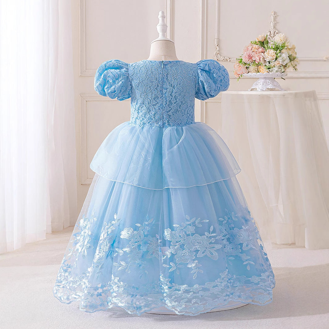 Light Blue Maxi Lace Princess Dress for Girls | A-line Flower Girl & Party Gown