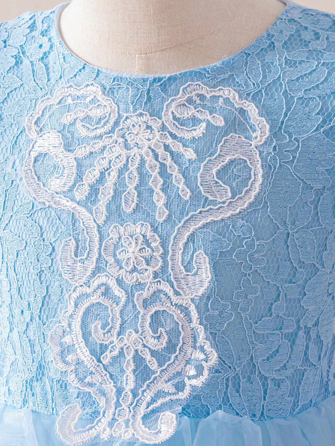 Light Blue Maxi Lace Princess Dress for Girls | A-line Flower Girl & Party Gown