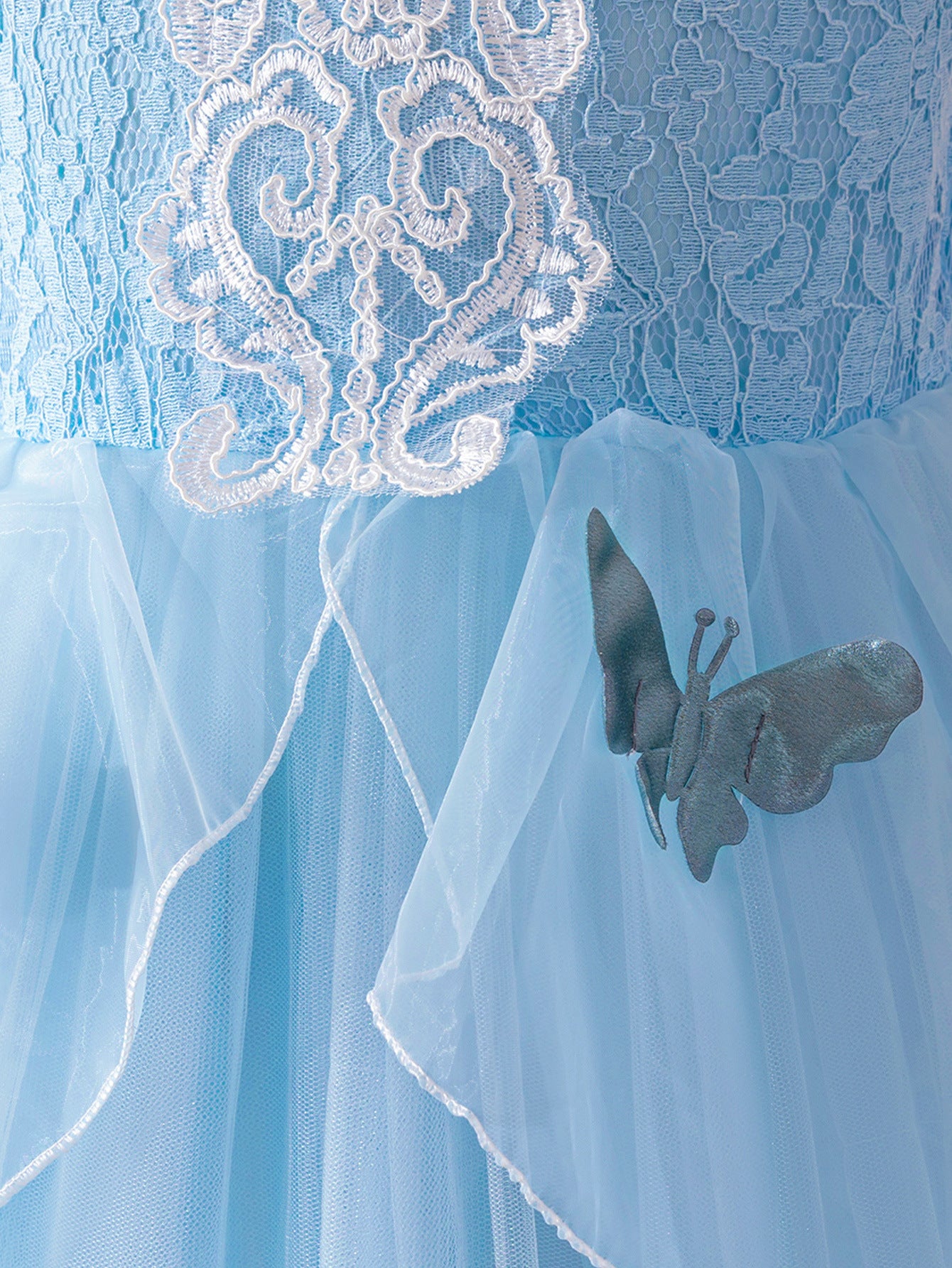 Light Blue Maxi Lace Princess Dress for Girls | A-line Flower Girl & Party Gown