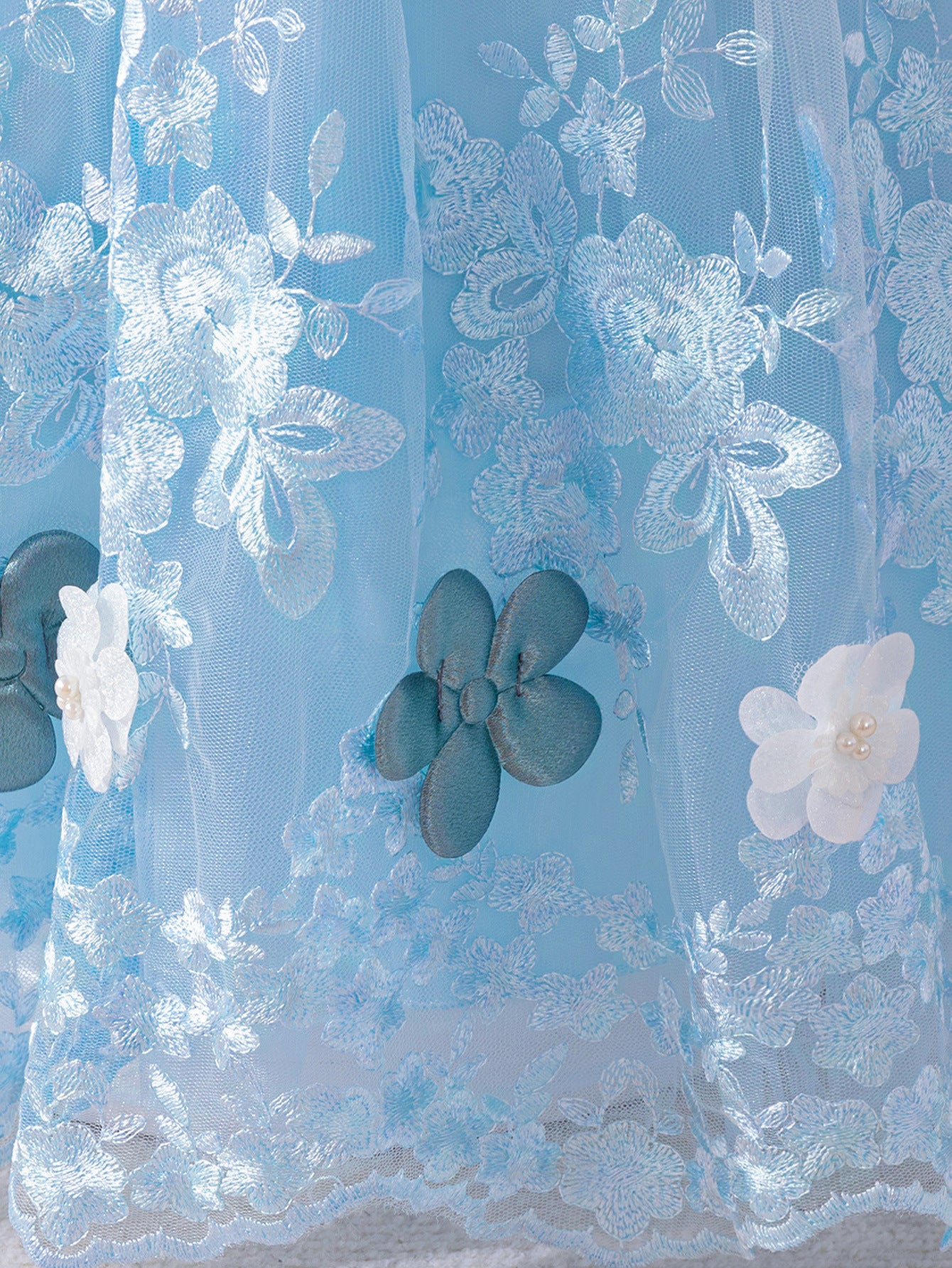 Light Blue Maxi Lace Princess Dress for Girls | A-line Flower Girl & Party Gown