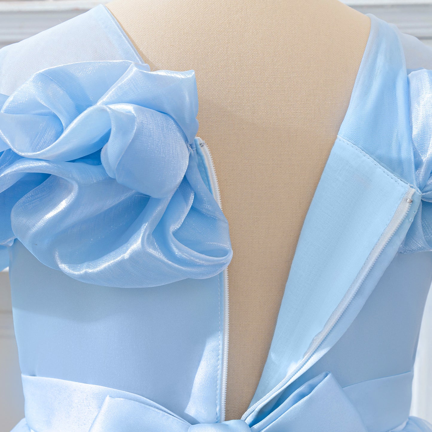 Light Blue Off-Shoulder Tulle Princess Dress for Girls | A-Line Maxi Gown Ages 4-13