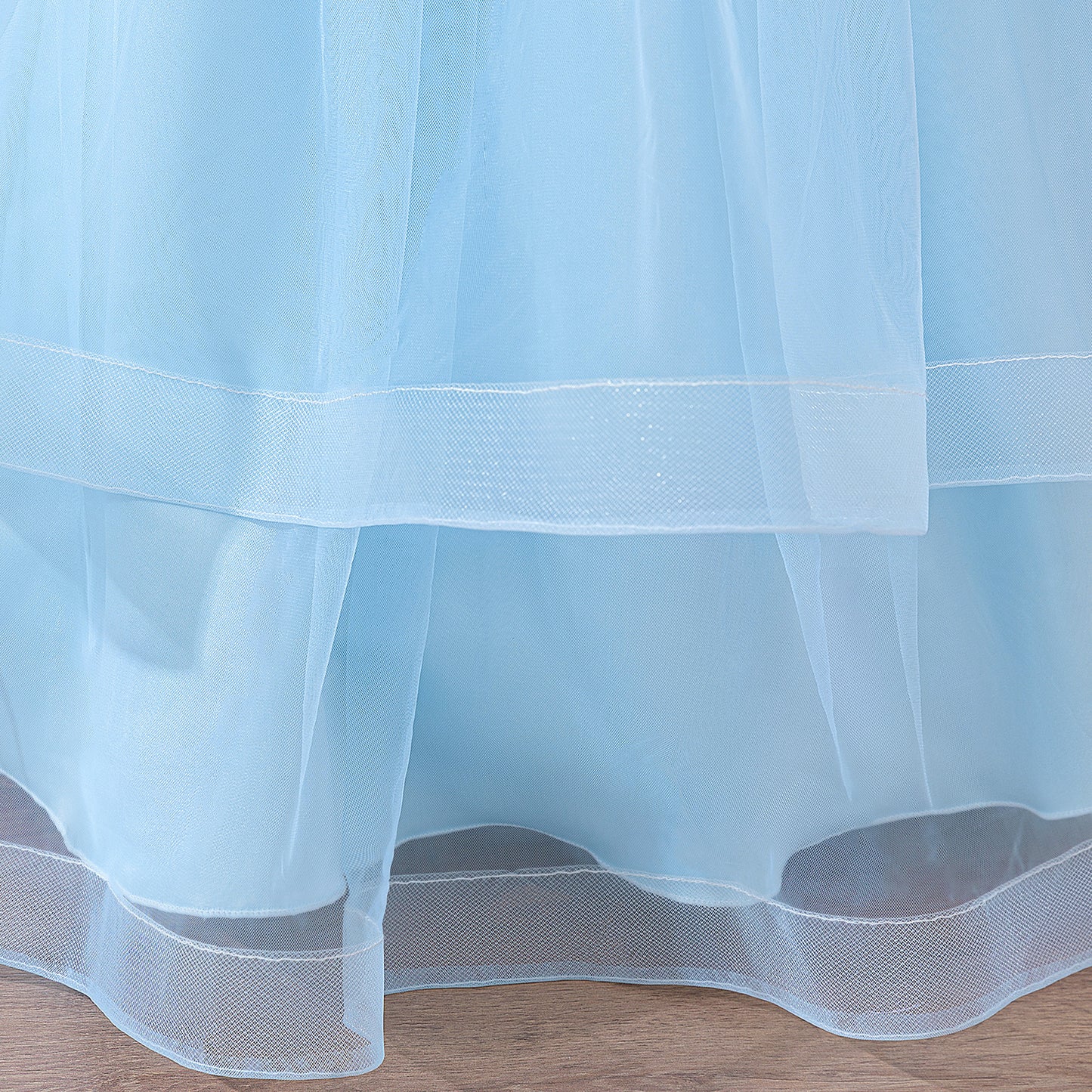 Light Blue Off-Shoulder Tulle Princess Dress for Girls | A-Line Maxi Gown Ages 4-13