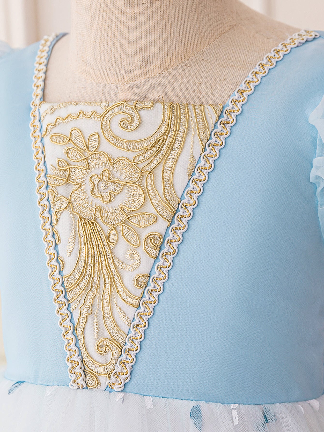 Frocklet Light Blue Puff Sleeve Tulle Flower Girl Dress with Lace & Bow | Party & Wedding 6