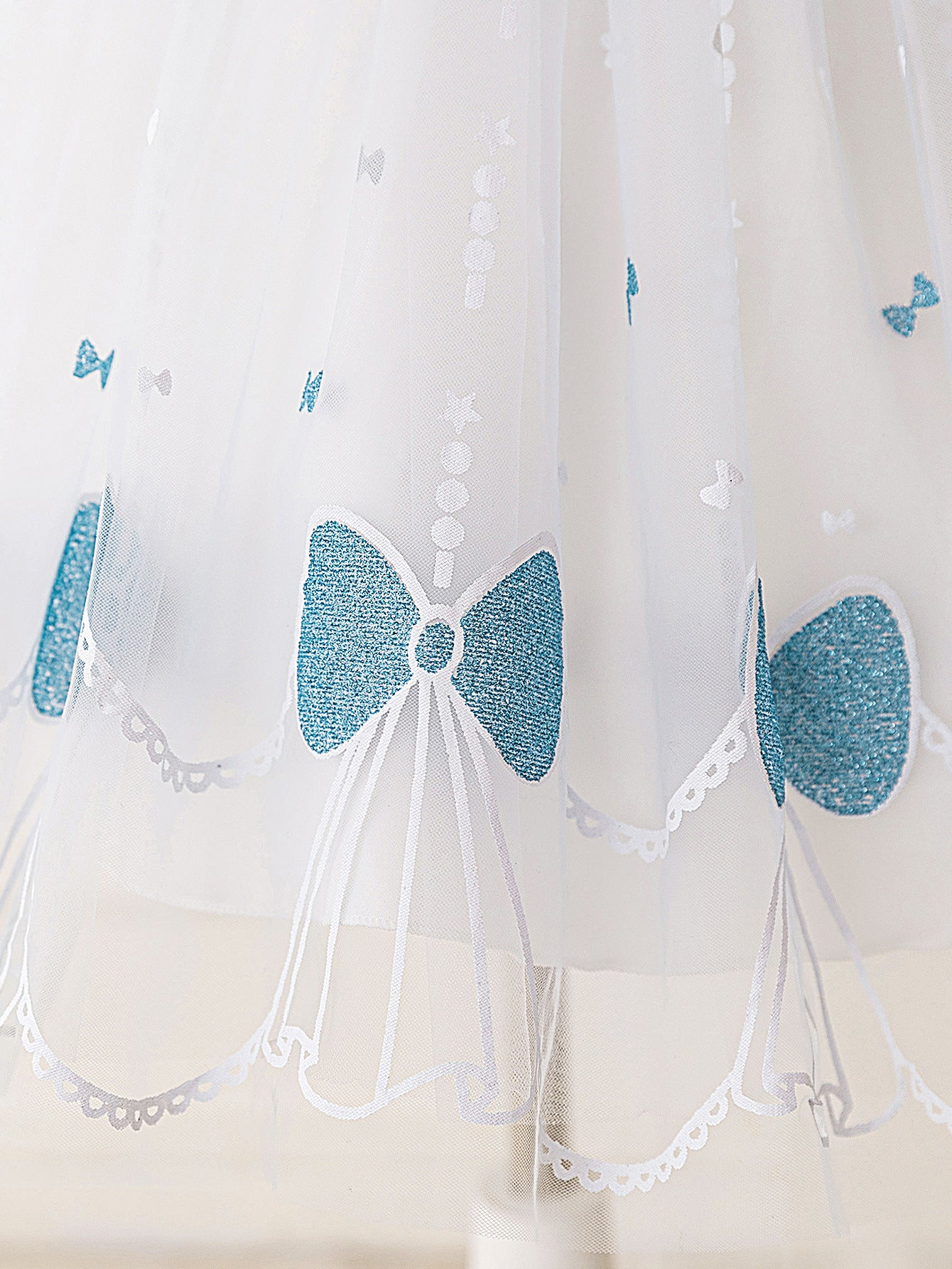 Frocklet Light Blue Puff Sleeve Tulle Flower Girl Dress with Lace & Bow | Party & Wedding 8