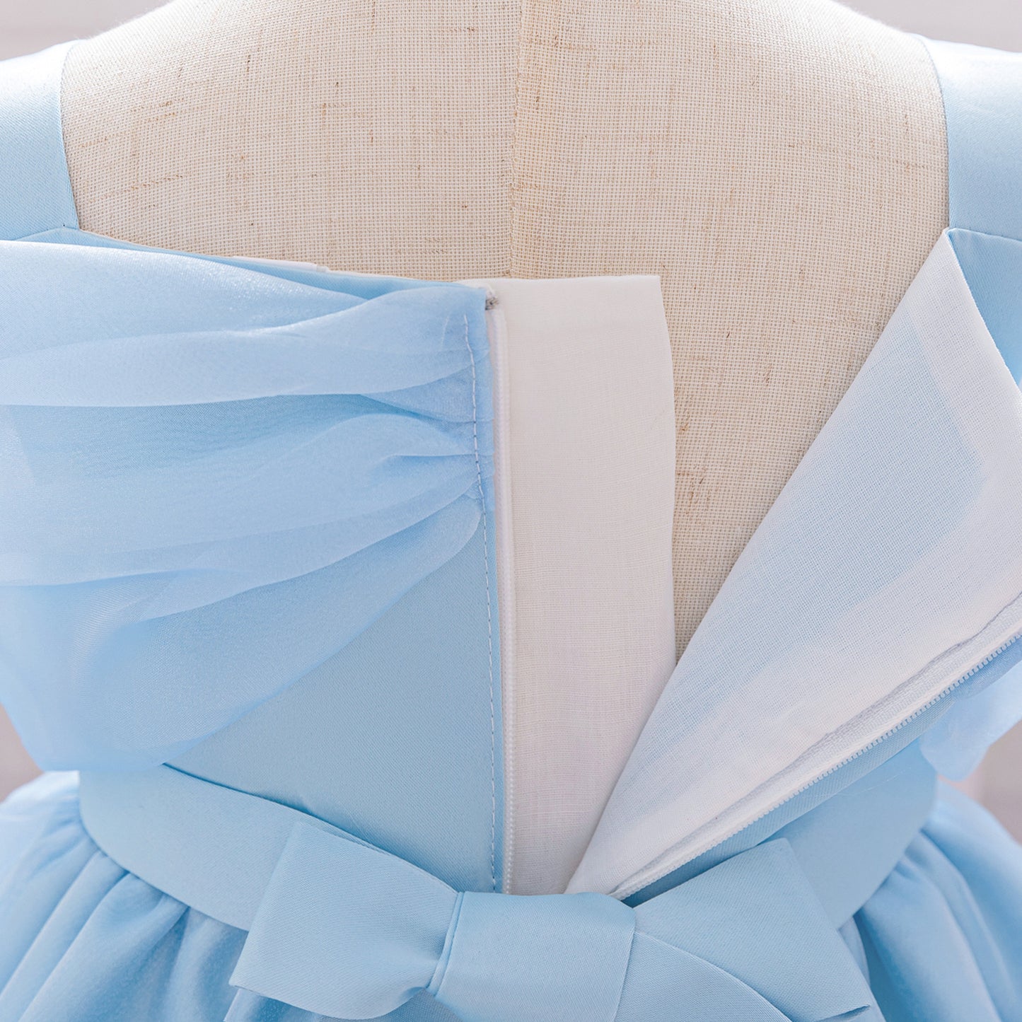 Light Blue Puffy Flower Girl Dress for Parties & Celebrations | Princess Tea-Length Gown