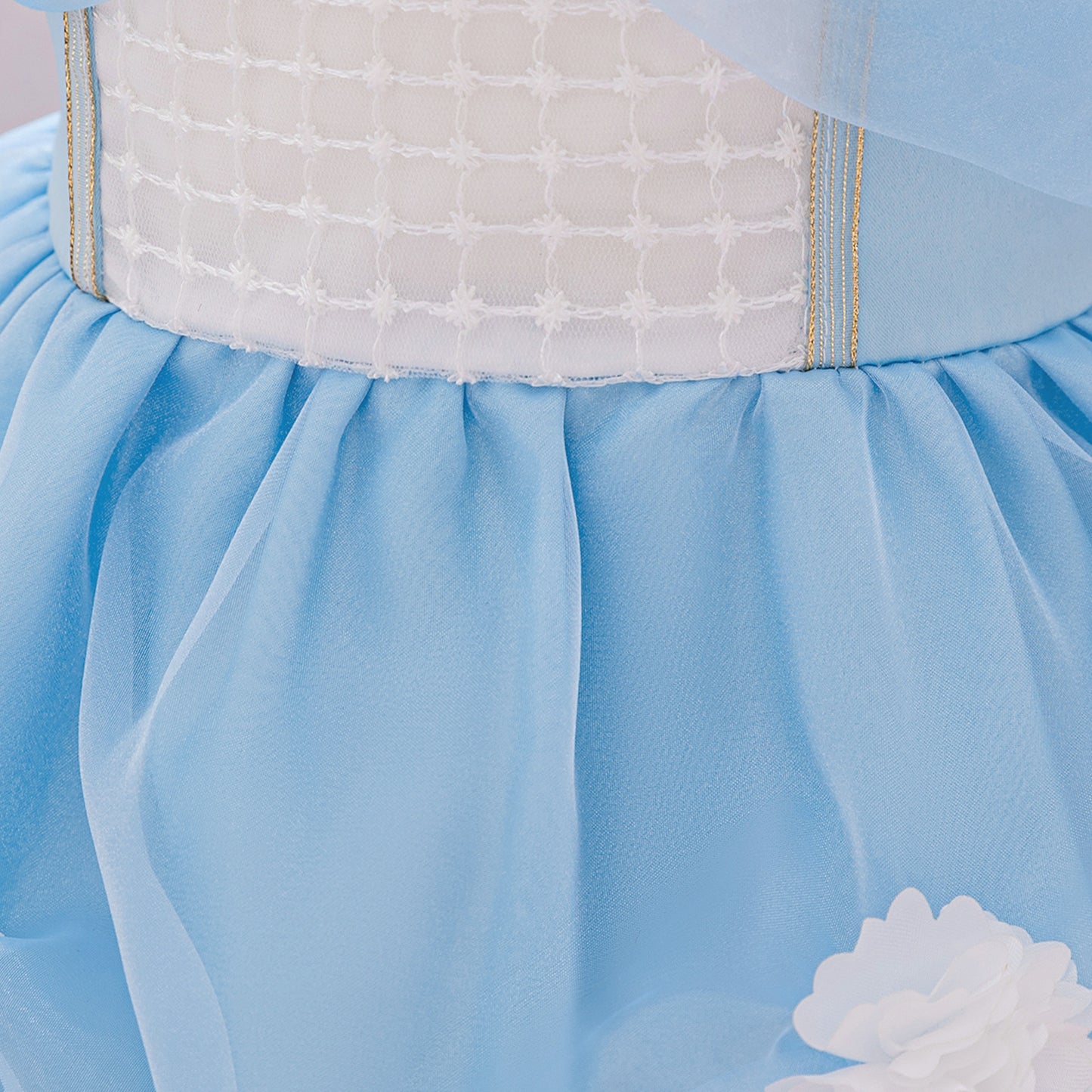 Light Blue Puffy Flower Girl Dress for Parties & Celebrations | Princess Tea-Length Gown