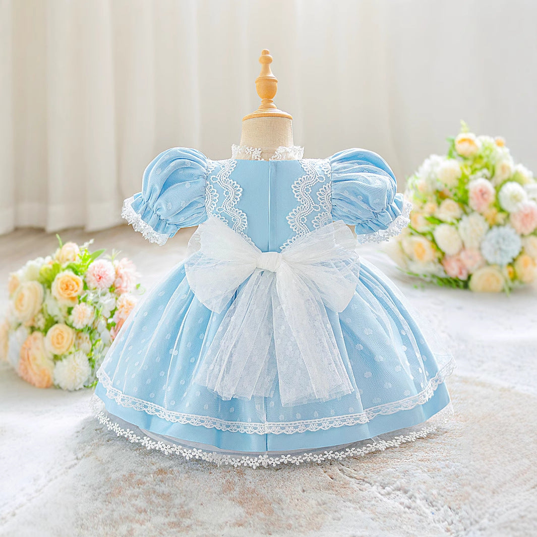 Light Blue Princess Puffy Ball Gown Dress with Lace & Bow for Girls (9M-4Y)