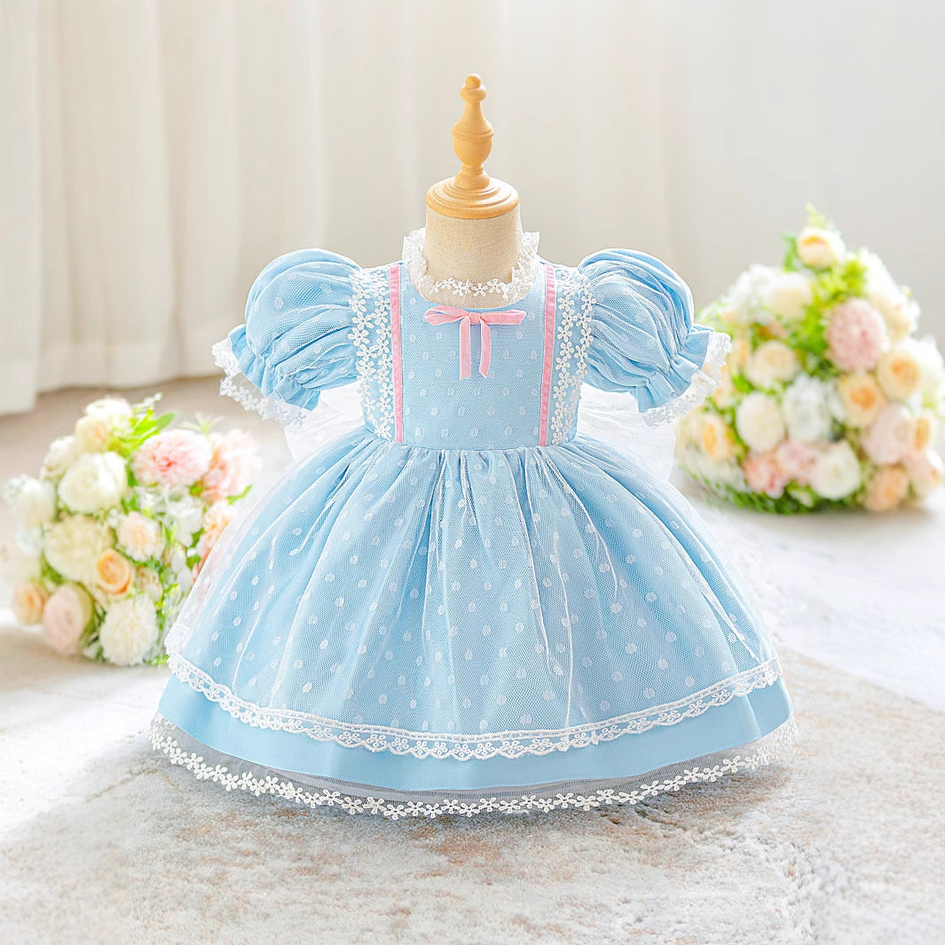Light Blue Princess Puffy Ball Gown Dress with Lace & Bow for Girls (9M-4Y)