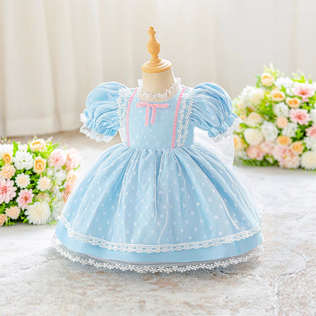 Light Blue Princess Puffy Ball Gown Dress with Lace & Bow for Girls (9M-4Y)