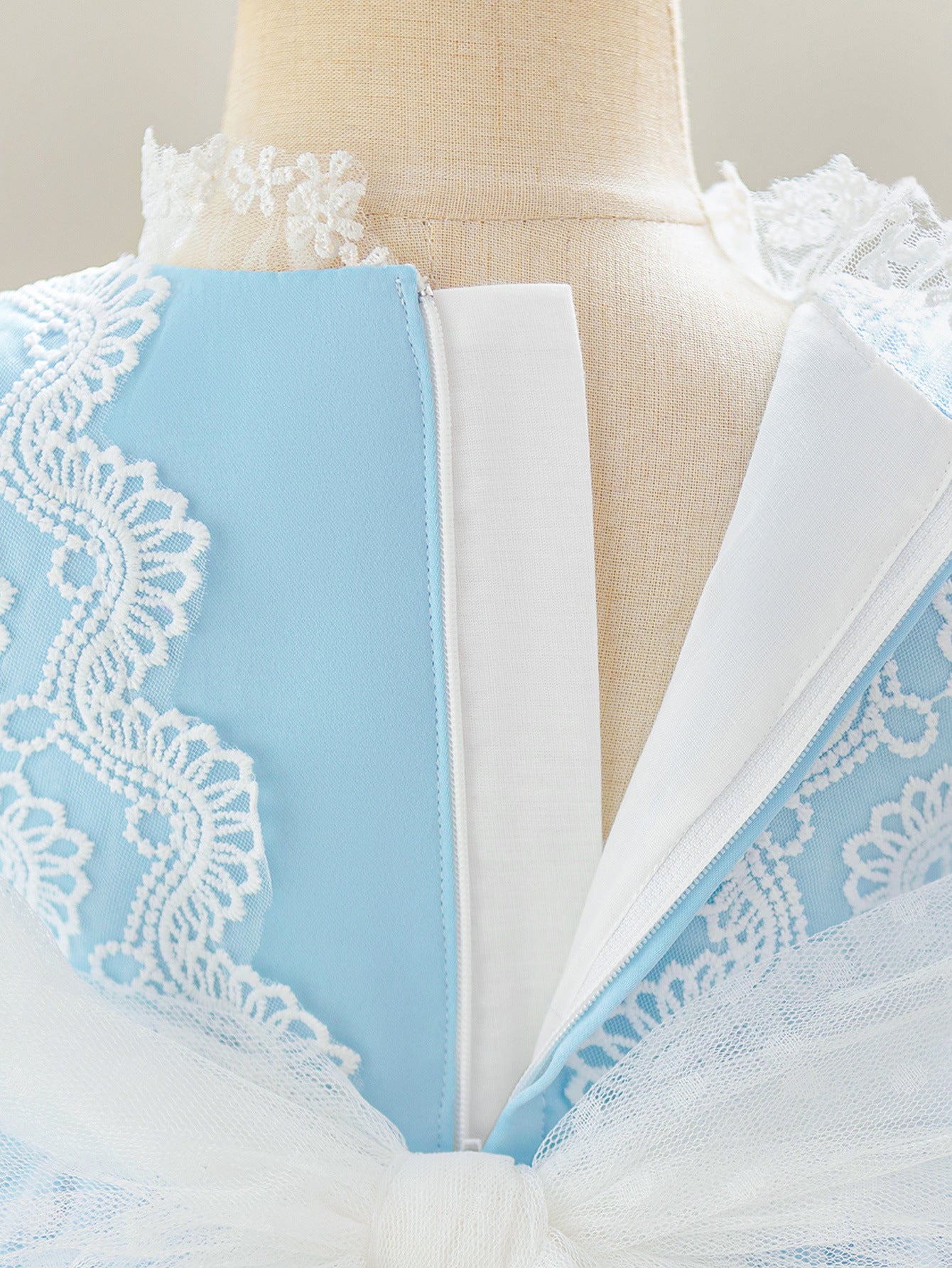 Light Blue Princess Puffy Ball Gown Dress with Lace & Bow for Girls (9M-4Y)