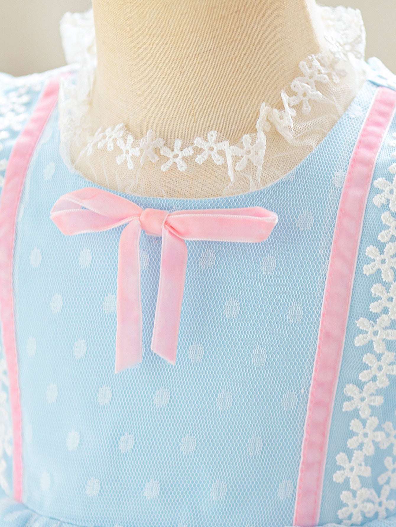Light Blue Princess Puffy Ball Gown Dress with Lace & Bow for Girls (9M-4Y)
