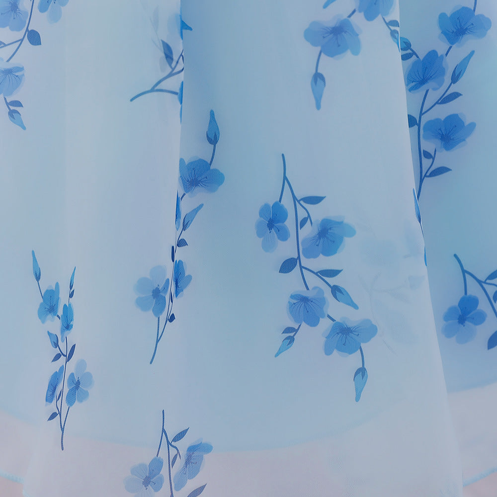 Light Blue Floral A-Line High-Low Tulle Dress for Baby Girls (9-24M) – Party & Wedding Princess Gown