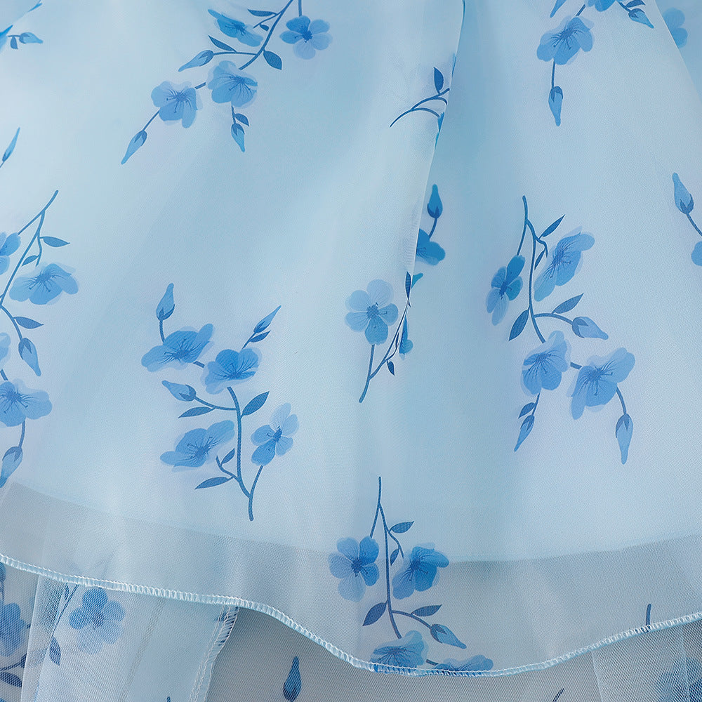 Light Blue Floral A-Line High-Low Tulle Dress for Baby Girls (9-24M) – Party & Wedding Princess Gown