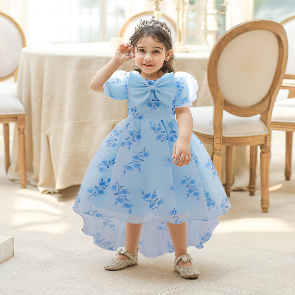 Light Blue Floral A-Line High-Low Tulle Dress for Baby Girls (9-24M) – Party & Wedding Princess Gown