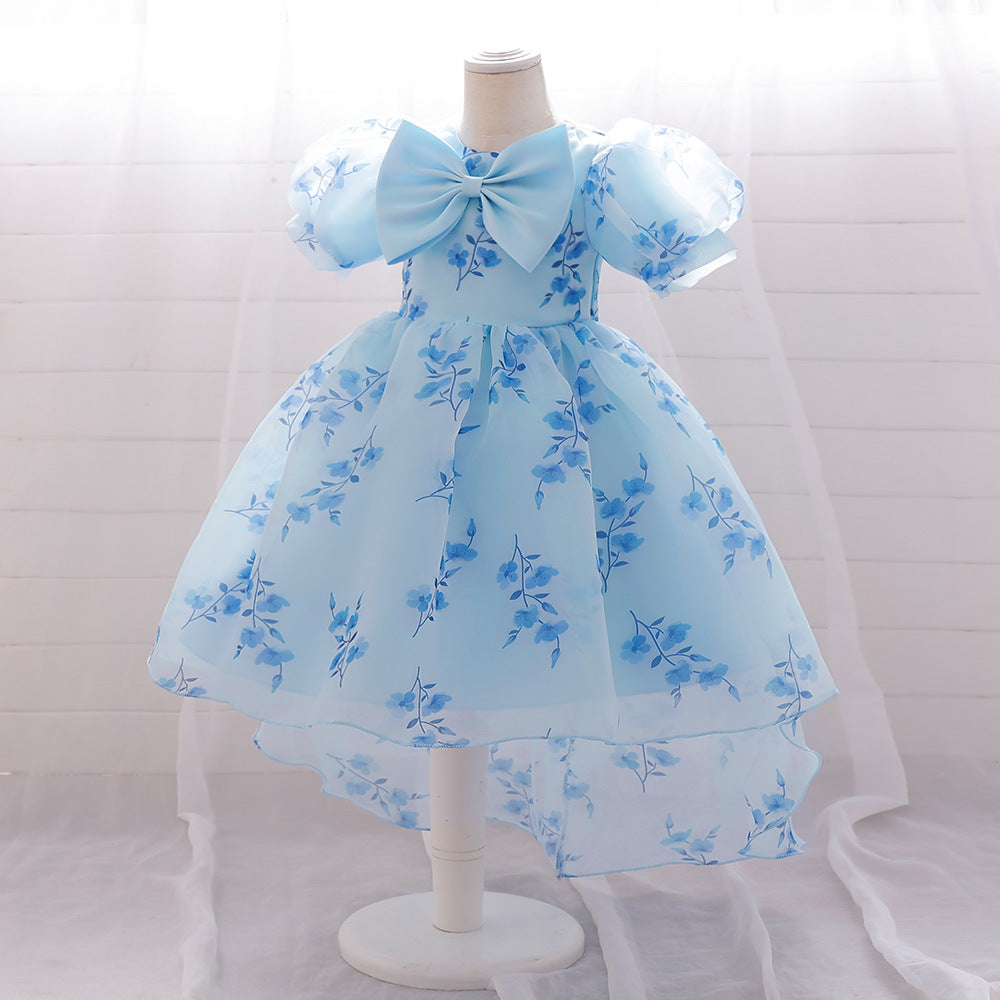 Light Blue Floral A-Line High-Low Tulle Dress for Baby Girls (9-24M) – Party & Wedding Princess Gown