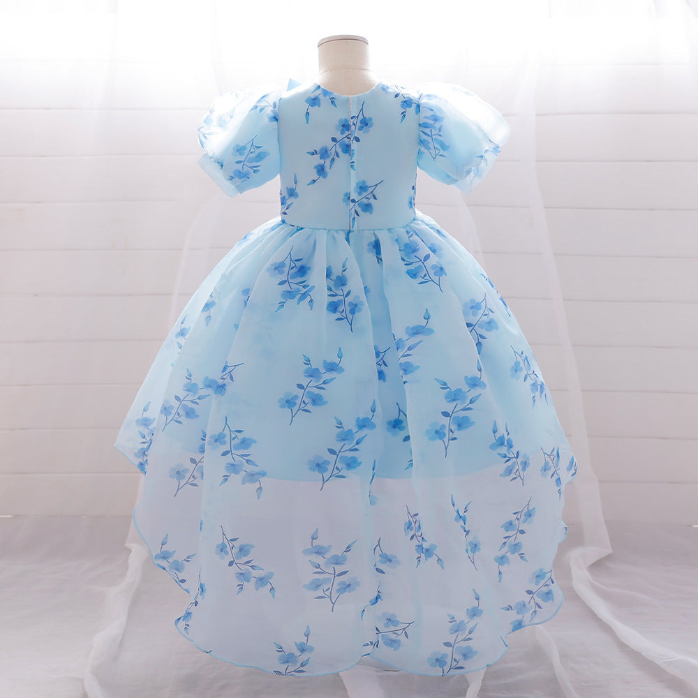 Light Blue Floral A-Line High-Low Tulle Dress for Baby Girls (9-24M) – Party & Wedding Princess Gown