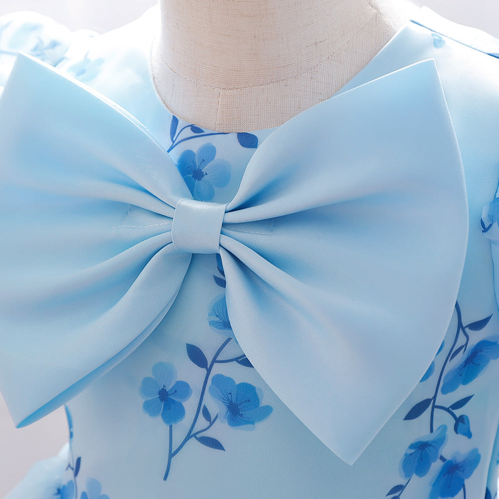 Light Blue Floral A-Line High-Low Tulle Dress for Baby Girls (9-24M) – Party & Wedding Princess Gown