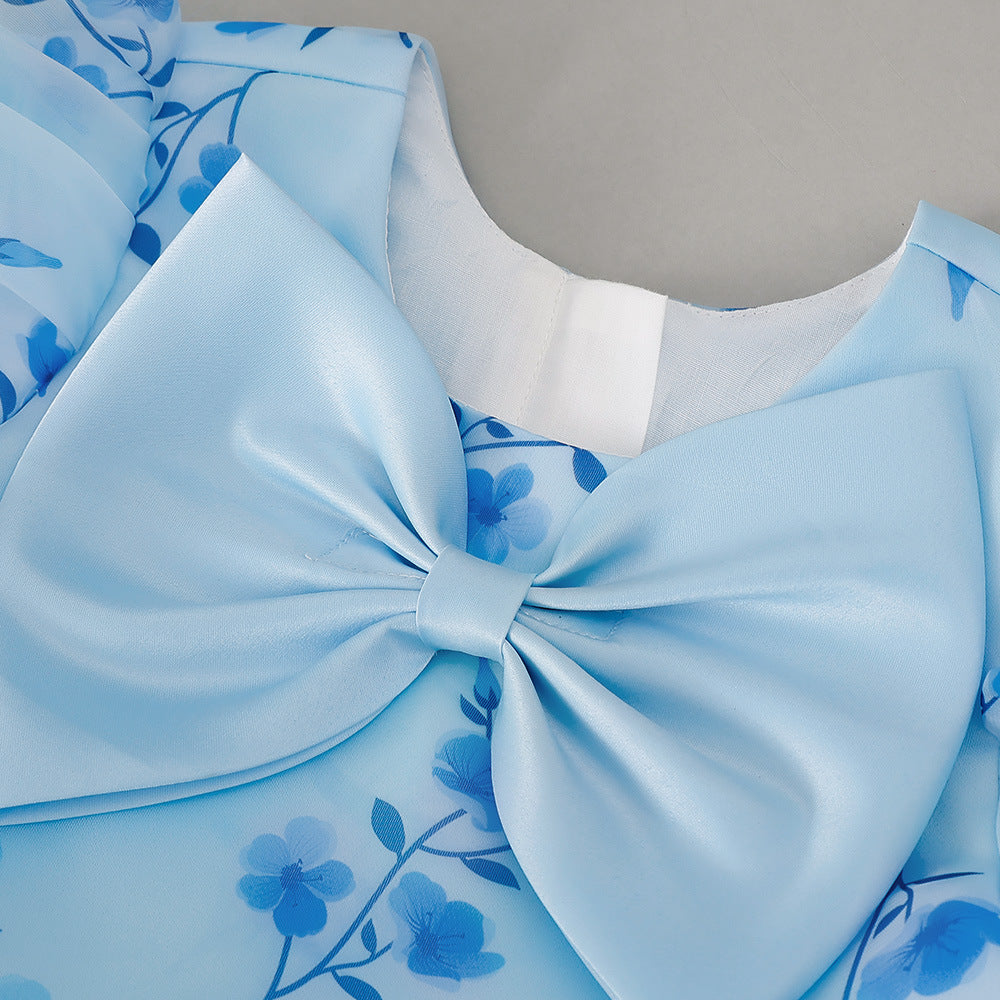 Light Blue Floral A-Line High-Low Tulle Dress for Baby Girls (9-24M) – Party & Wedding Princess Gown