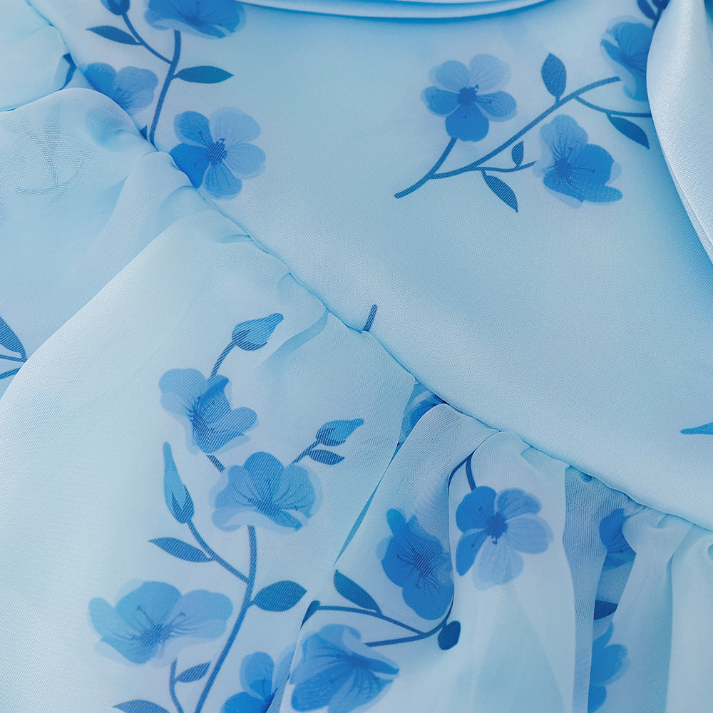 Light Blue Floral A-Line High-Low Tulle Dress for Baby Girls (9-24M) – Party & Wedding Princess Gown