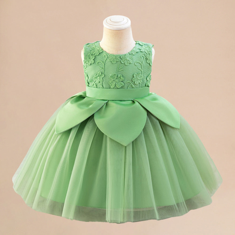 Light Green Embroidered A-Line Flower Girl Dress – Kids Party Princess Gown