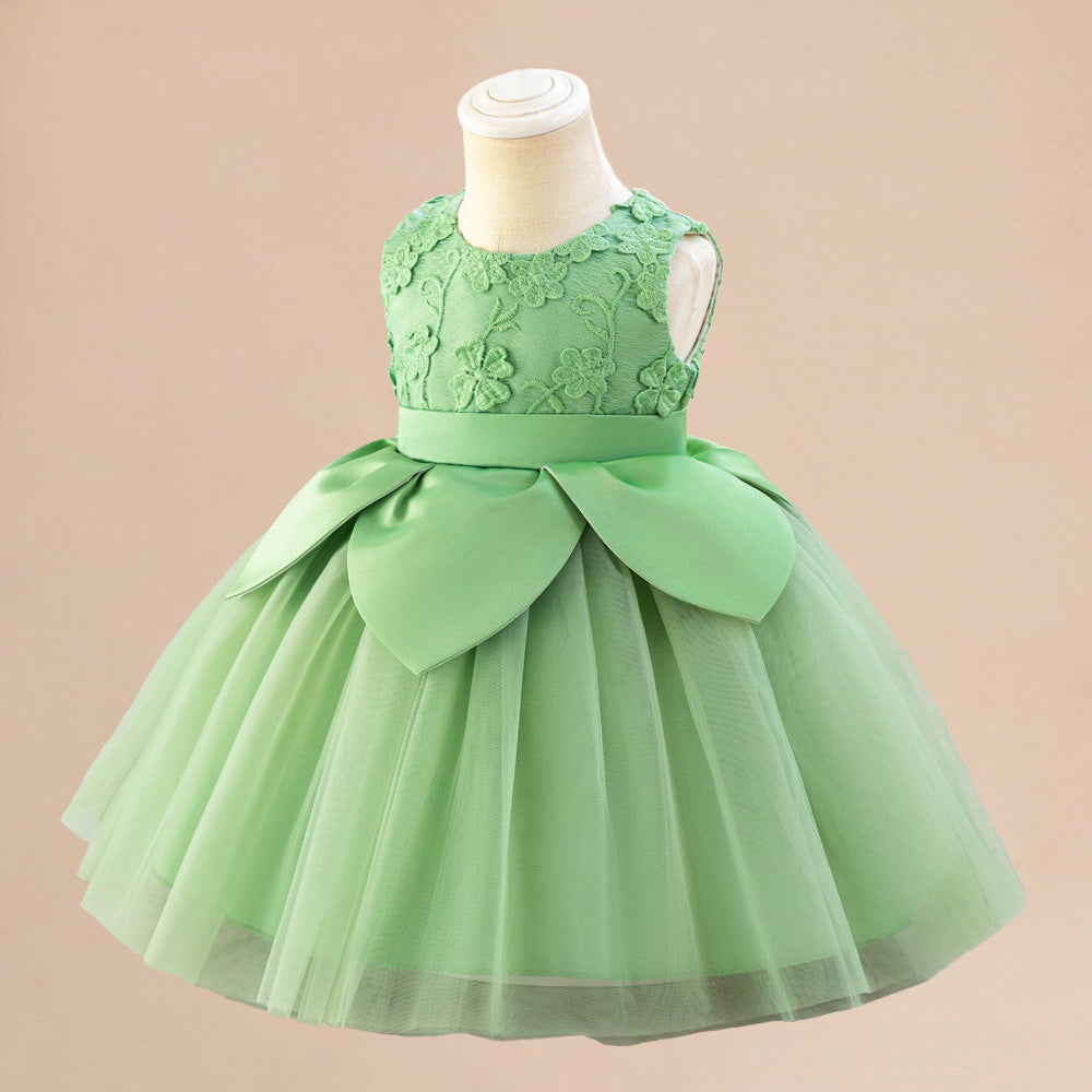 Light Green Embroidered A-Line Flower Girl Dress – Kids Party Princess Gown