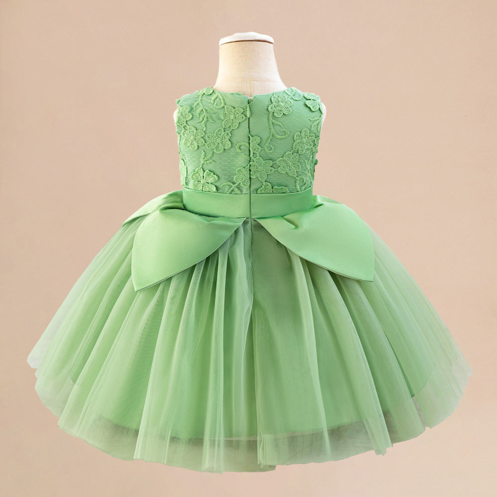 Light Green Embroidered A-Line Flower Girl Dress – Kids Party Princess Gown