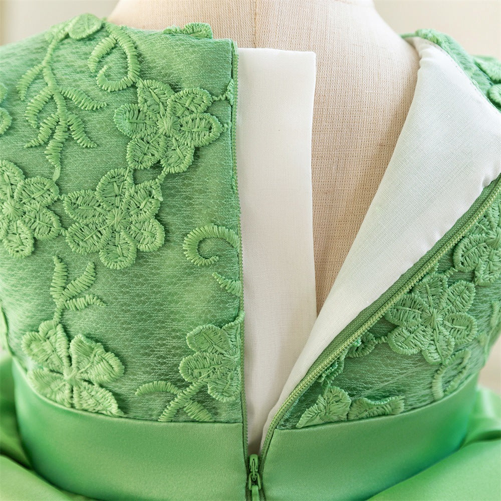 Light Green Embroidered A-Line Flower Girl Dress – Kids Party Princess Gown