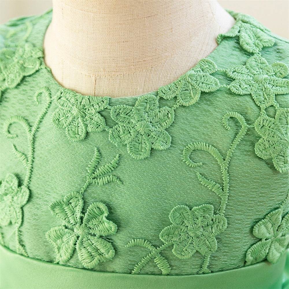 Light Green Embroidered A-Line Flower Girl Dress – Kids Party Princess Gown