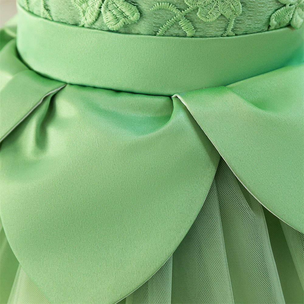 Light Green Embroidered A-Line Flower Girl Dress – Kids Party Princess Gown