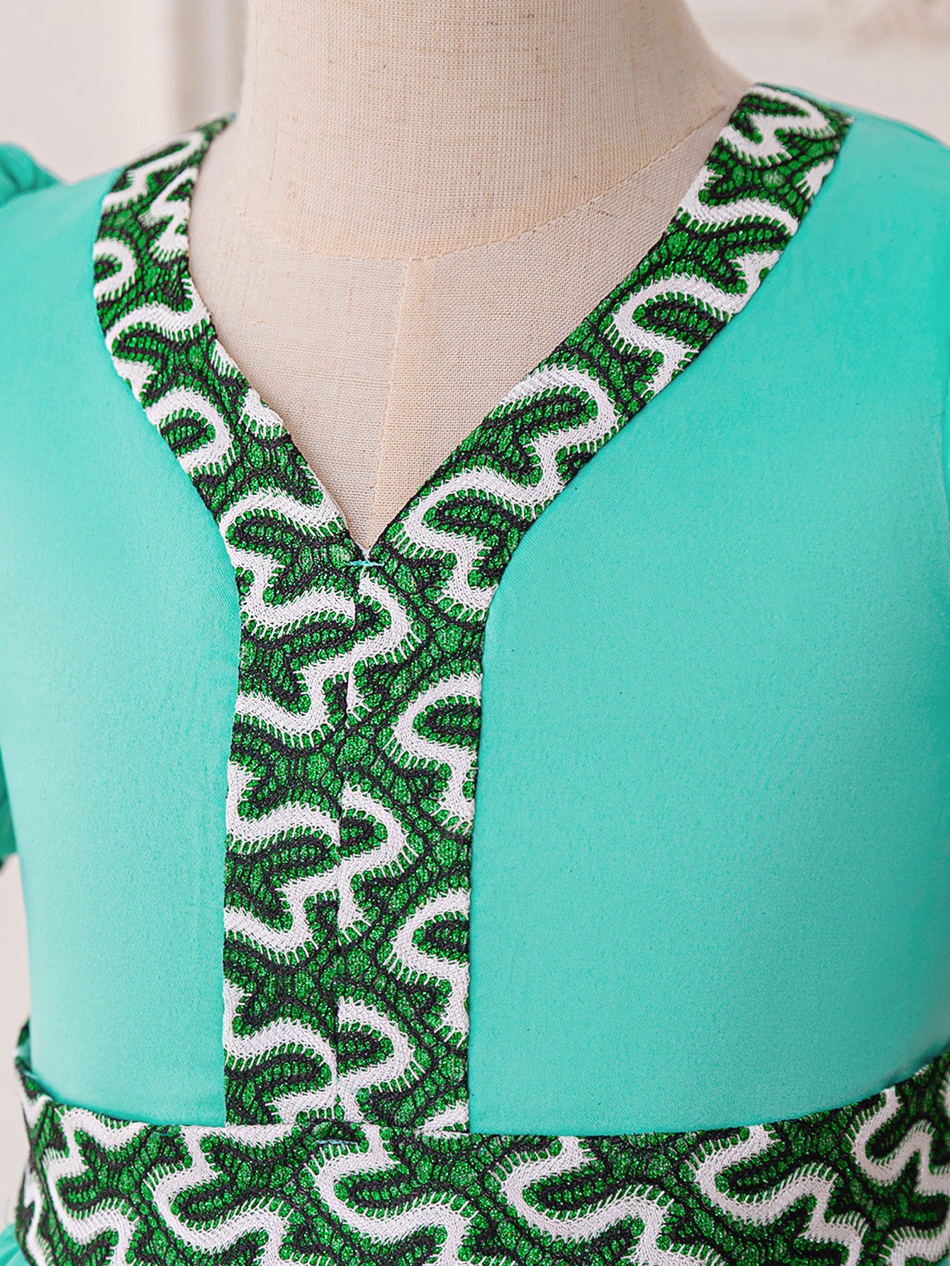 Cute Light Green A-Line Puff Sleeve Maxi Dress for Girls 3-8Y | Party, Wedding & Events