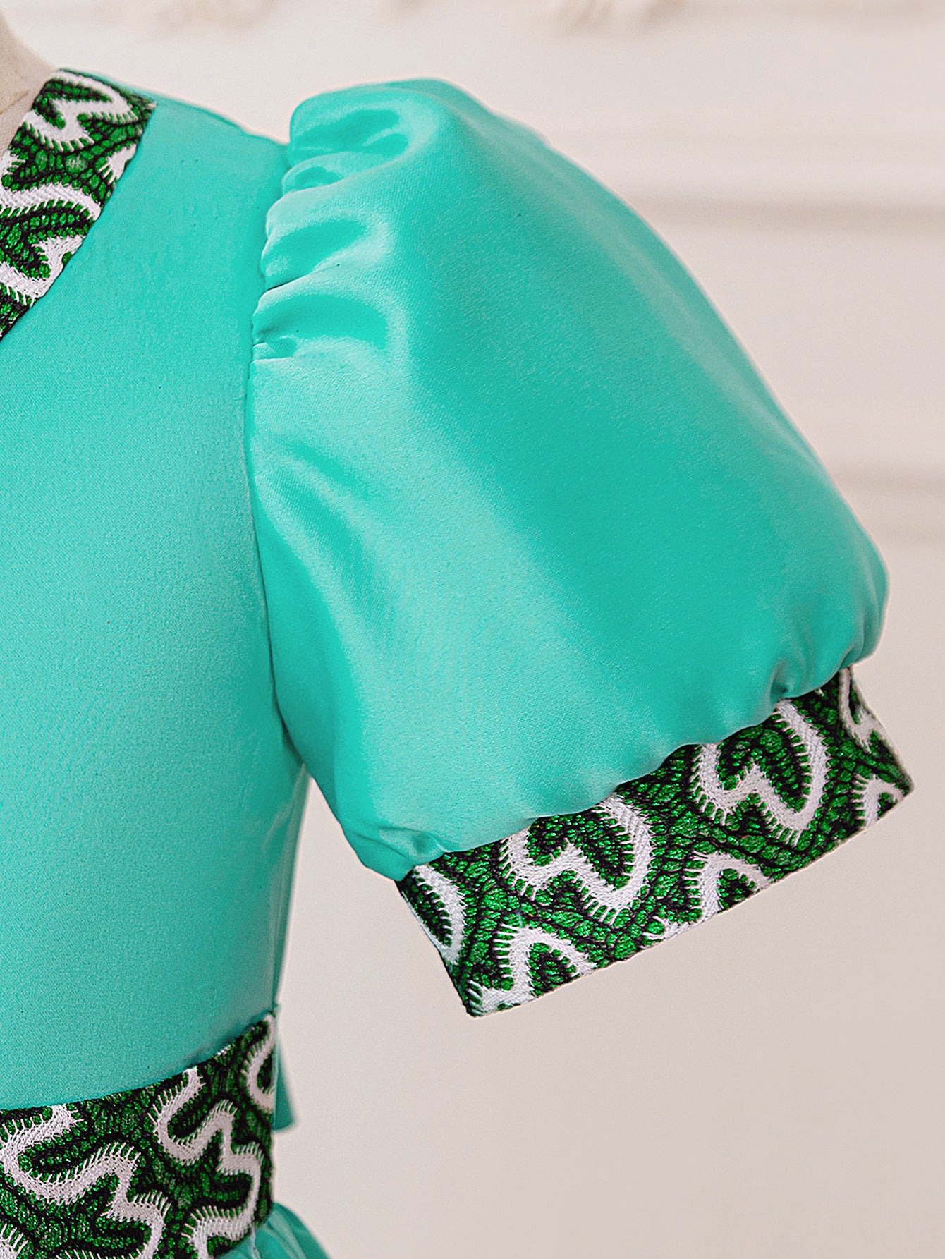 Cute Light Green A-Line Puff Sleeve Maxi Dress for Girls 3-8Y | Party, Wedding & Events