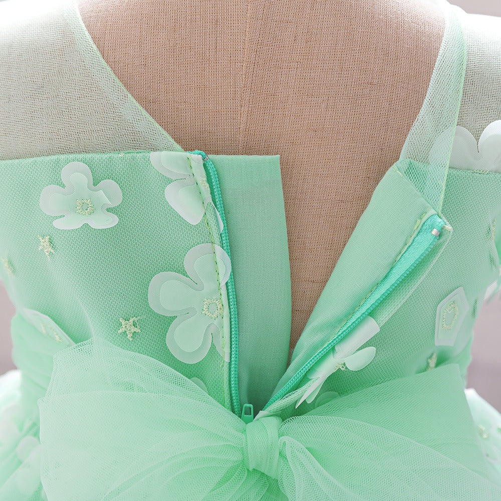 Frocklet Light Green Ball Gown with Puff Sleeves for Girls | Cute Princess Tea-Length Dress 4