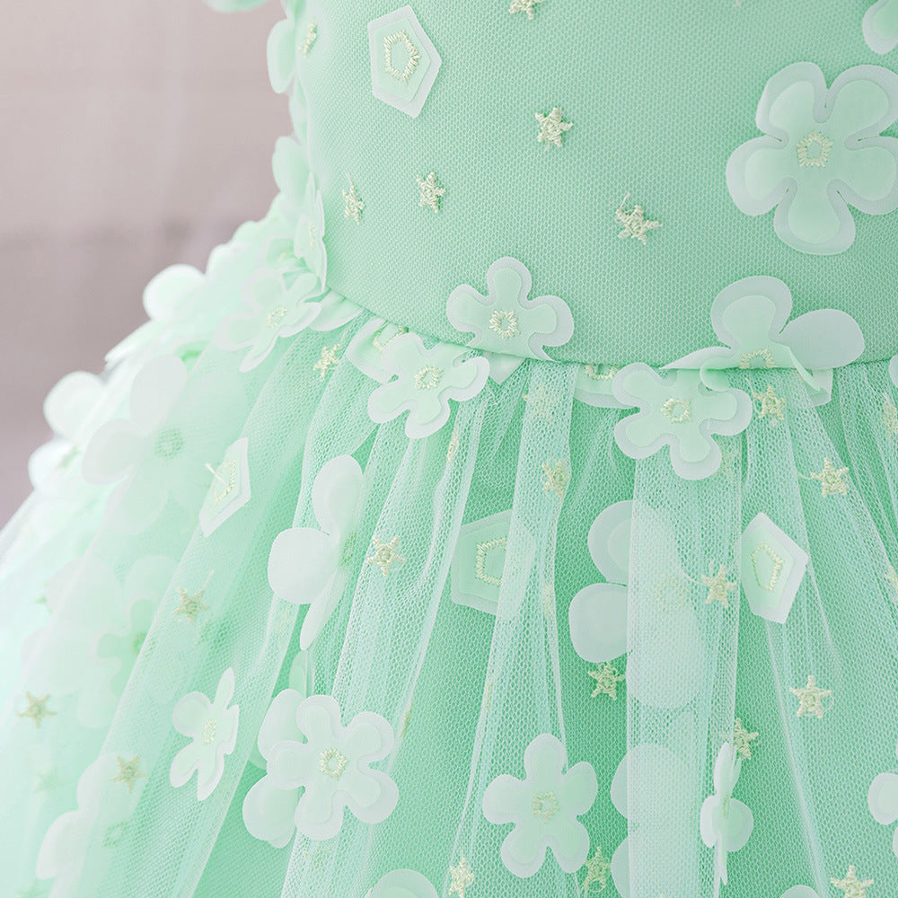 Frocklet Light Green Ball Gown with Puff Sleeves for Girls | Cute Princess Tea-Length Dress 6