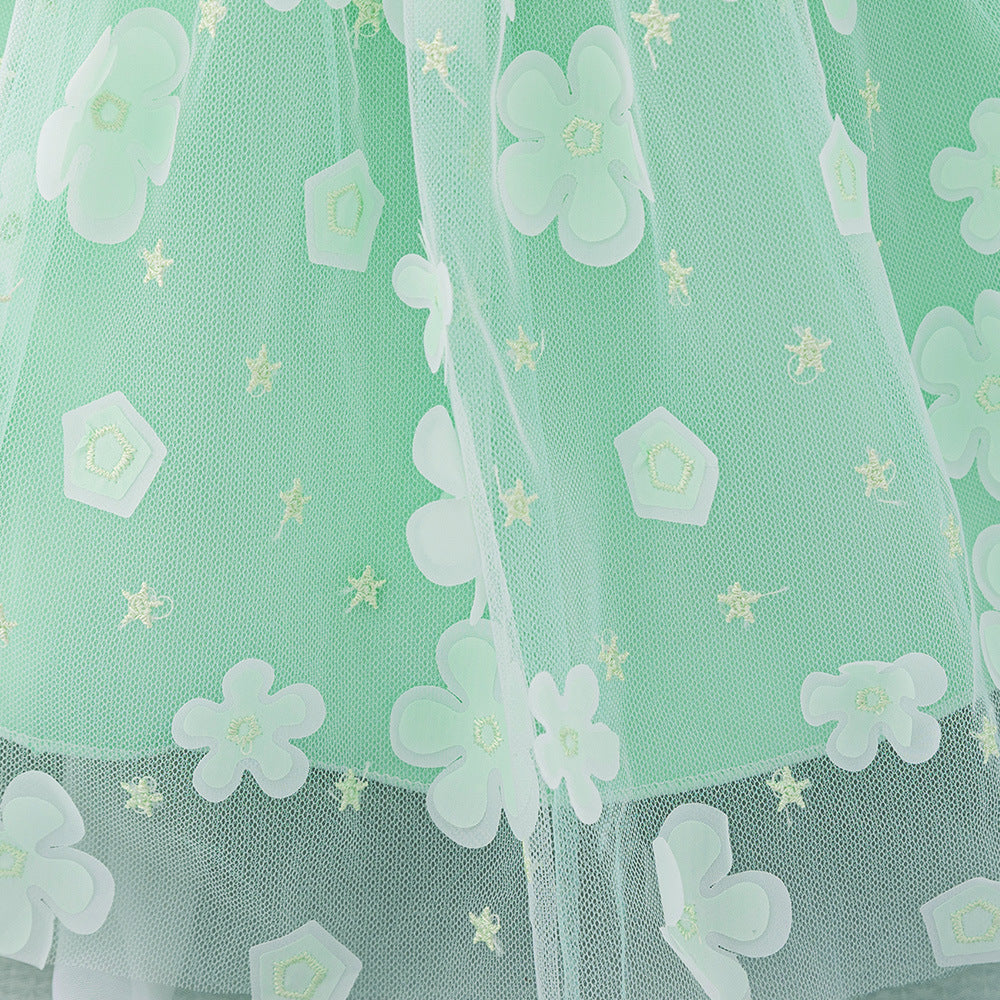 Frocklet Light Green Ball Gown with Puff Sleeves for Girls | Cute Princess Tea-Length Dress 7