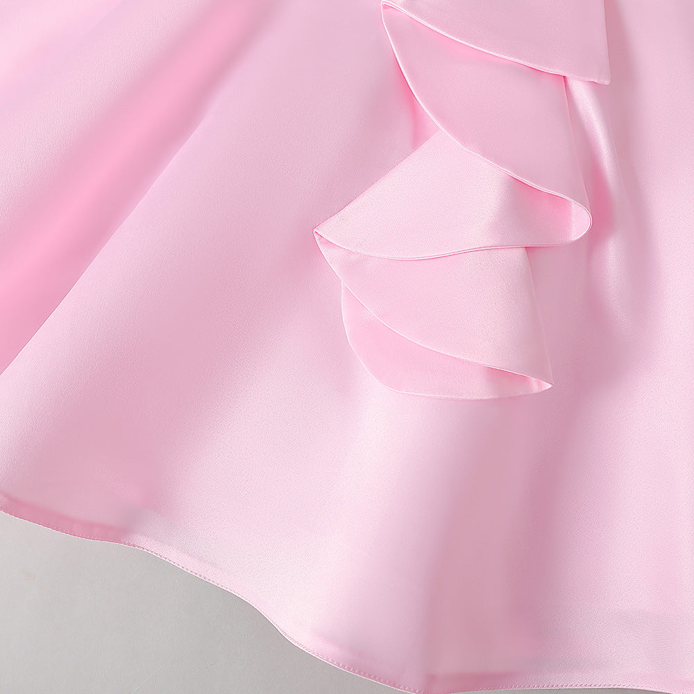 Light Pink A-line Flower Girl Dress – Satin Princess Dress for Girls 3-8 Years