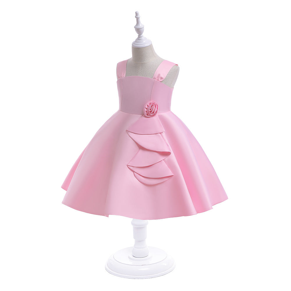 Light Pink A-line Flower Girl Dress – Satin Princess Dress for Girls 3-8 Years