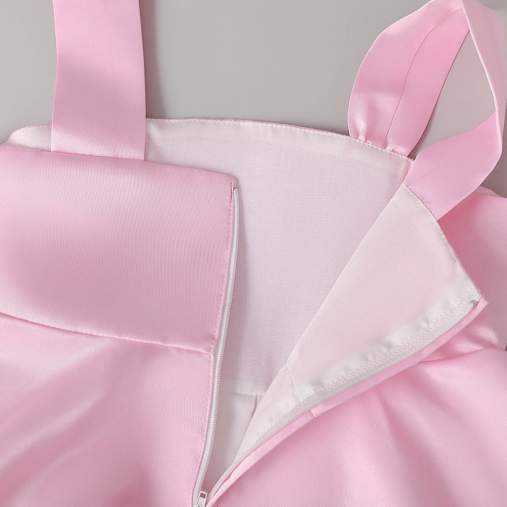 Light Pink A-line Flower Girl Dress – Satin Princess Dress for Girls 3-8 Years