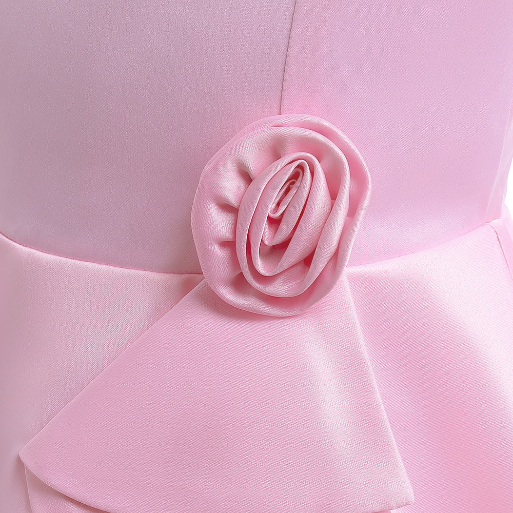 Light Pink A-line Flower Girl Dress – Satin Princess Dress for Girls 3-8 Years