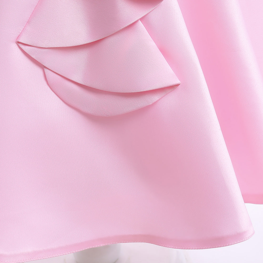 Light Pink A-line Flower Girl Dress – Satin Princess Dress for Girls 3-8 Years