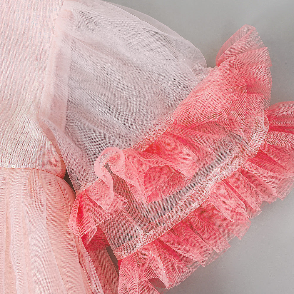 Light Pink Sequin Tulle A-Line Dress for Girls, Party & Formal