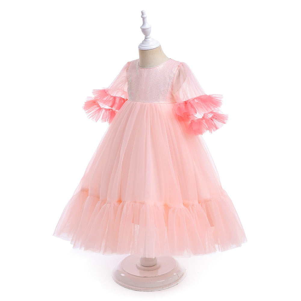 Light Pink Sequin Tulle A-Line Dress for Girls, Party & Formal