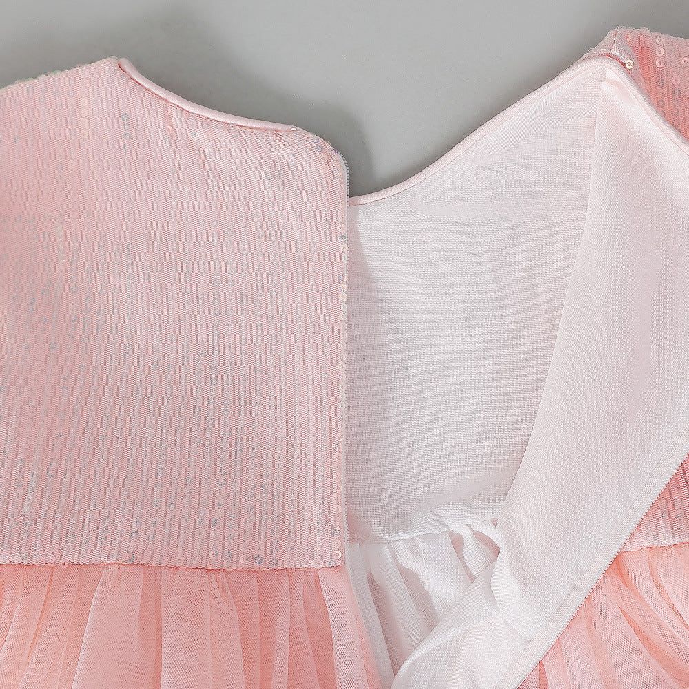 Light Pink Sequin Tulle A-Line Dress for Girls, Party & Formal