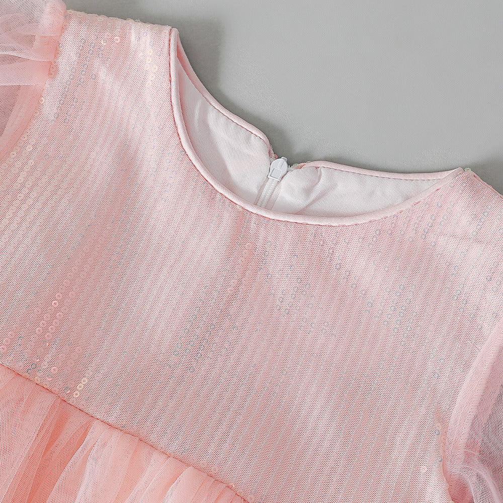 Light Pink Sequin Tulle A-Line Dress for Girls, Party & Formal
