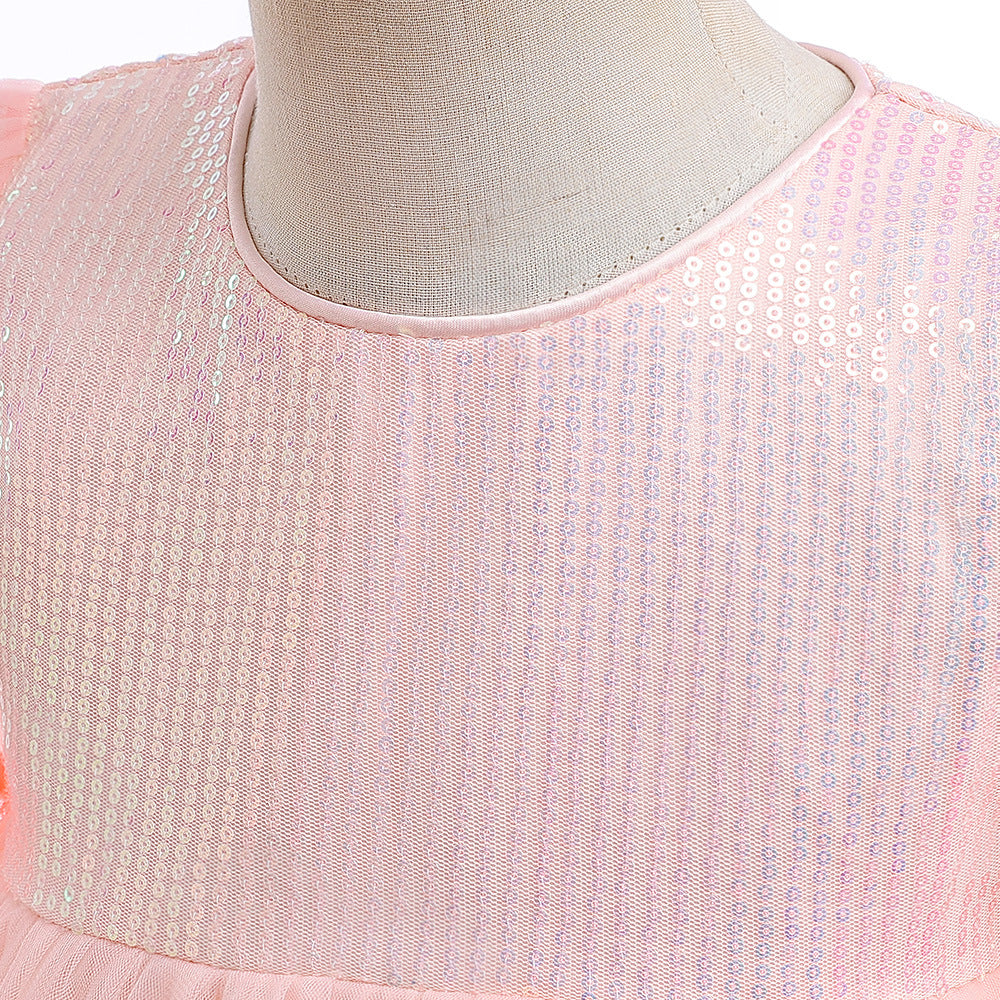 Light Pink Sequin Tulle A-Line Dress for Girls, Party & Formal