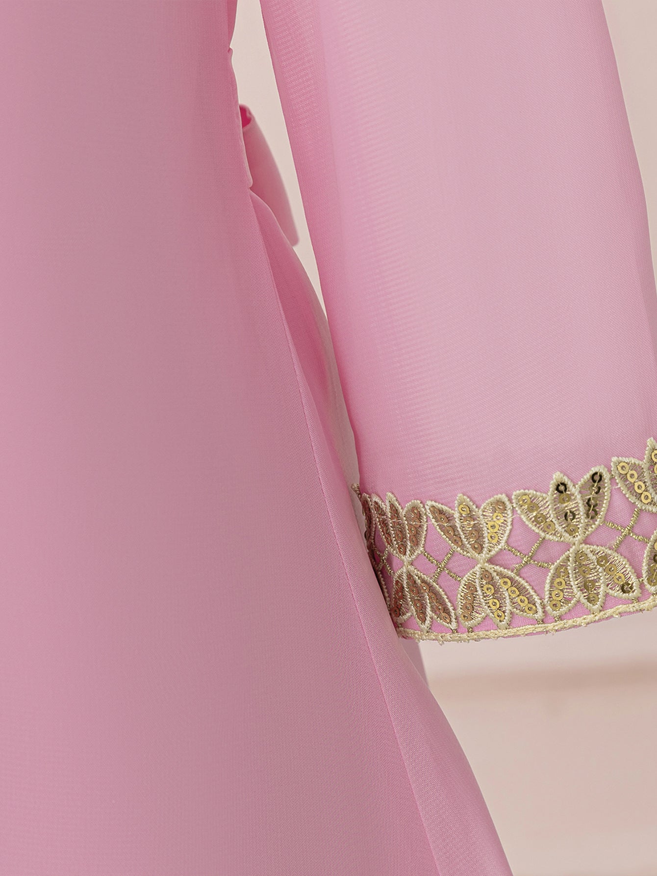 Light Pink Maxi Mesh Dress with Embroidery & Bow for Girls (Ages 3-8)