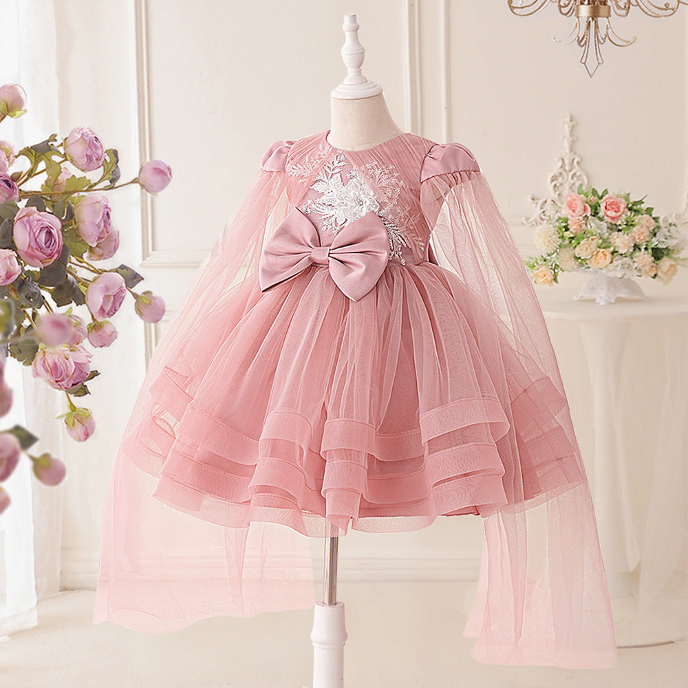 Light Pink Puffy Princess Dress for Girls | Embroidered Flower Girl Gown