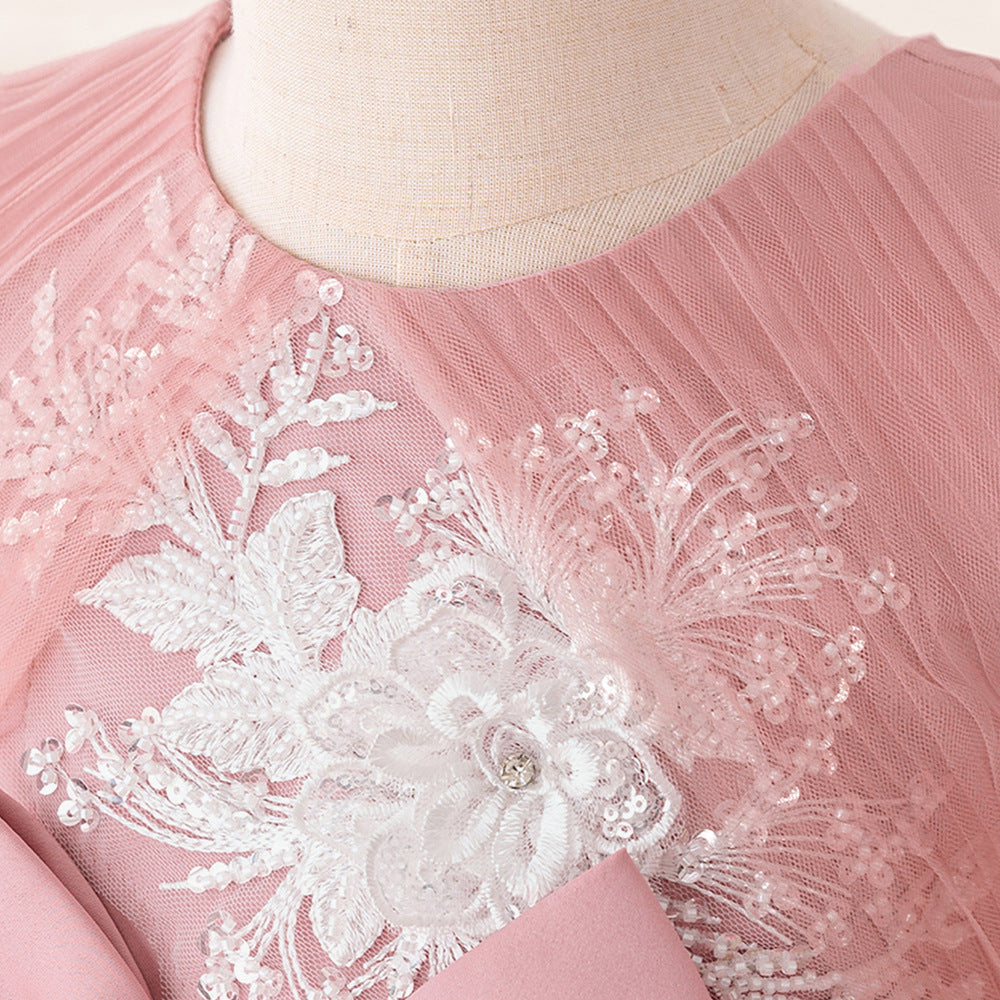 Light Pink Puffy Princess Dress for Girls | Embroidered Flower Girl Gown