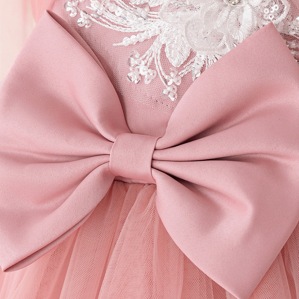Light Pink Puffy Princess Dress for Girls | Embroidered Flower Girl Gown