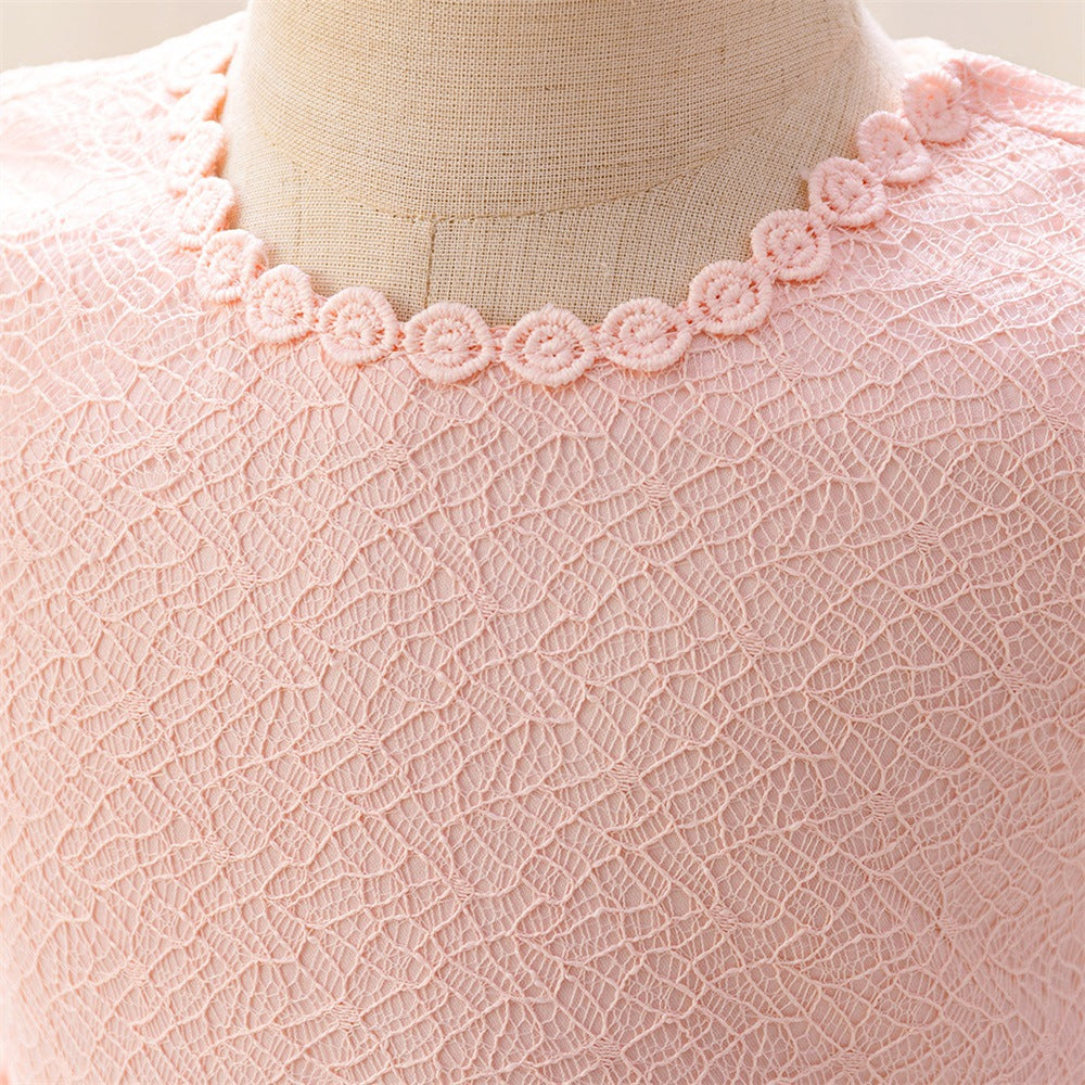 Light Pink Girls' Floral Tulle Princess Dress | A-line Tea Length Flower Girl Dress
