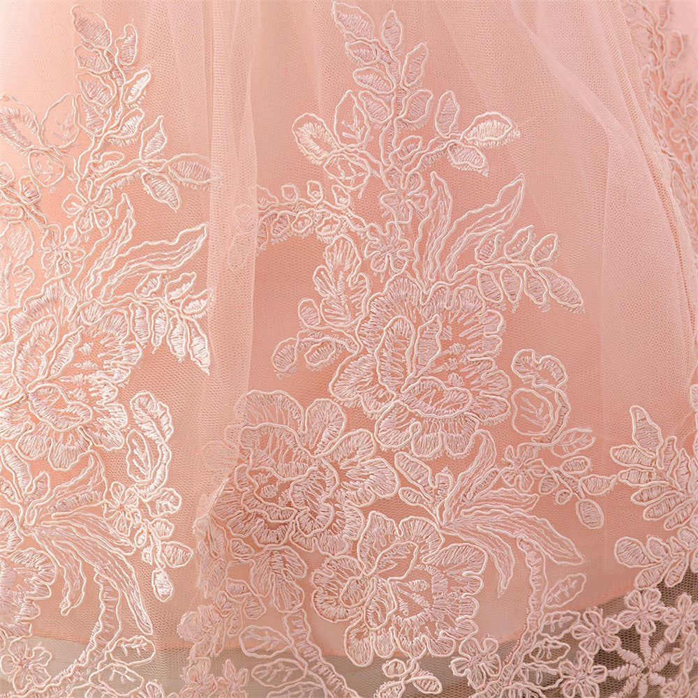 Light Pink Girls' Floral Tulle Princess Dress | A-line Tea Length Flower Girl Dress